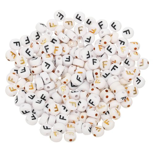 HARFINGTON Acryl-Buchstabenperlen, rund, weiß, Buchstabe F, Alphabet-Abstandshalter für Schmuckherstellung, Armbänder, Halsketten, 4 x 7 mm, 200 Stück von HARFINGTON