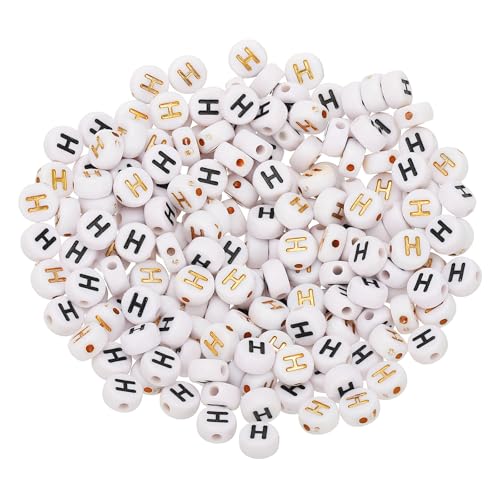 HARFINGTON Acryl-Buchstabenperlen, rund, weiß, Buchstabe H, Alphabet-Abstandshalter für Schmuckherstellung, Armbänder, Halsketten, 4 x 7 mm, 200 Stück von HARFINGTON