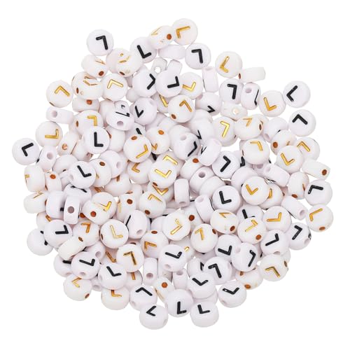 HARFINGTON Acryl-Buchstabenperlen, rund, weiß, Buchstabe L, Alphabet-Abstandshalter für Schmuckherstellung, Armbänder, Halsketten, 4 x 7 mm, 200 Stück von HARFINGTON