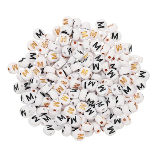 HARFINGTON Acryl-Buchstabenperlen, rund, weiß, Buchstabe M, Alphabet-Abstandshalter für Schmuckherstellung, Armbänder, Halsketten, 4 x 7 mm, 200 Stück HARFINGTON Acryl-Buchstabenperlen, rund, weiß, Buchstabe M, Alphabet-Abstandshalter für Schmuckherstellung, Armbänder, Halsketten, 4 x 7 mm, 200 Stück von HARFINGTON