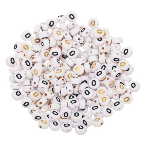 HARFINGTON Acryl-Buchstabenperlen, rund, weiß, Buchstabe O, Alphabet-Abstandshalter für Schmuckherstellung, Armbänder, Halsketten, 4 x 7 mm, 200 Stück von HARFINGTON