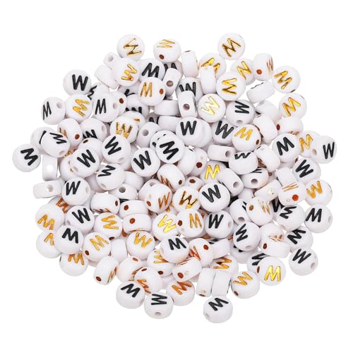 HARFINGTON Acryl-Buchstabenperlen, rund, weiß, Buchstabe W, Alphabet-Abstandshalter für Schmuckherstellung, Armbänder, Halsketten, 4 x 7 mm, 200 Stück HARFINGTON Acryl-Buchstabenperlen, rund, weiß, Buchstabe W, Alphabet-Abstandshalter für Schmuckherstellung, Armbänder, Halsketten, 4 x 7 mm, 200 Stück von HARFINGTON