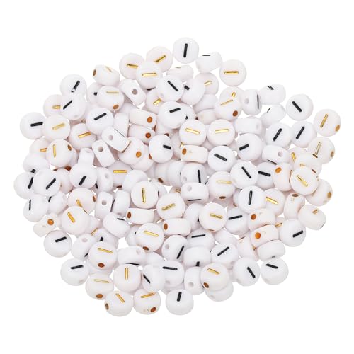 HARFINGTON Acryl-Buchstabenperlen, rund, weiß, Buchstaben-Perlen, Buchstabe I, Alphabet-Abstandshalter für Schmuckherstellung, Armbänder, Halsketten, 4 x 7 mm, 200 Stück von HARFINGTON