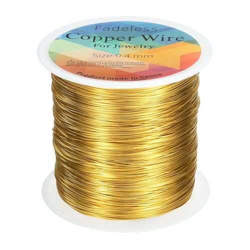 HARFINGTON Artistic Wire Kupferdraht, 100 m Länge, 26 Gauge (0,6 mm), anlaufgeschützt, Perlenstickerei für Schmuckherstellung, Zubehör, Basteln, Gold von HARFINGTON