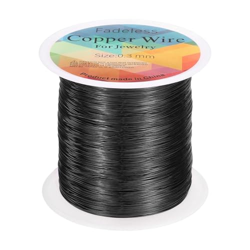 HARFINGTON Artistic Wire Kupferdraht, 100 m Länge, 28 Gauge, Kupferdraht, anlaufgeschützt, Perlenstickerei für Schmuckherstellung, Zubehör, Basteln, Schwarz von HARFINGTON