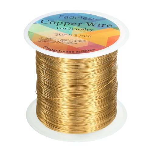 HARFINGTON Artistic Wire Kupferdraht, 100 m Länge, 28 Gauge, Kupferdraht, anlaufgeschützt, Perlenstickerei für Schmuckherstellung, Zubehör, Basteln, helles Gold von HARFINGTON