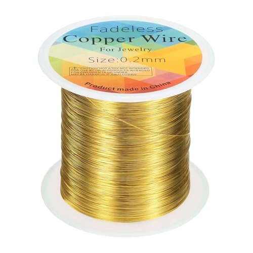 HARFINGTON Artistic Wire Kupferdraht, 100 m Länge, 32 Gauge (32 Gauge), anlaufgeschützt, Perlenstickerei für Schmuckherstellung, Zubehör, Basteln, Gold von HARFINGTON