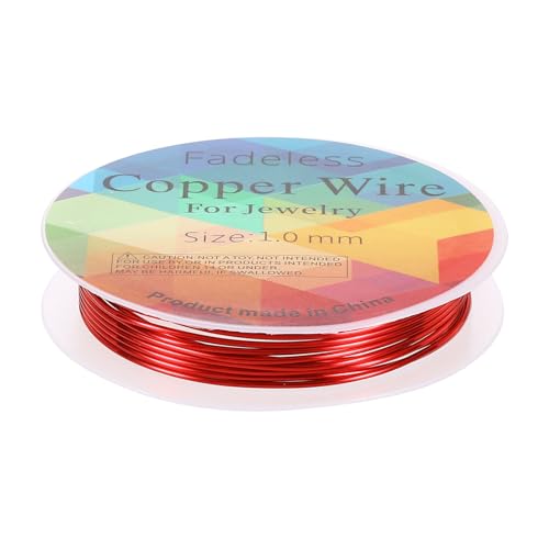 HARFINGTON Artistic Wire Schmuckdraht, 1,5 m Länge, 18 Gauge, Messing, Basteldraht, anlaufgeschützt, Perlenschnur für Schmuckherstellung, Zubehör, Basteln, Hellrot von HARFINGTON