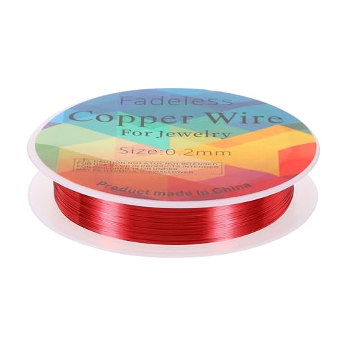 HARFINGTON Artistic Wire Schmuckdraht, 25 m Länge, 32 Gauge, Messing, Basteldraht, anlaufgeschützt, Perlenschnur für Schmuckherstellung, Zubehör, Basteln, Hellrot von HARFINGTON