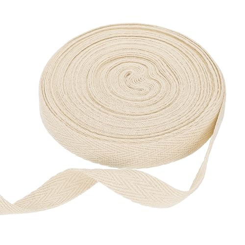 HARFINGTON Baumwoll-Twillband, 1,6 cm, 9,1 m, Fischgräten-Gurtband, Rolle, Schrägband, für Bastelarbeiten, Nähen, Geschenkverpackungen, Beige von HARFINGTON