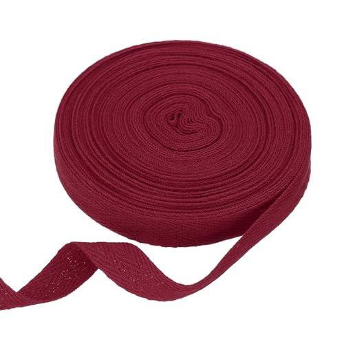 HARFINGTON Baumwoll-Twillband, 1,6 cm, 9,1 m, Fischgräten-Gurtband, Rolle, Schrägband, für Bastelarbeiten, Nähen, Geschenkverpackungen, Dunkelrot von HARFINGTON
