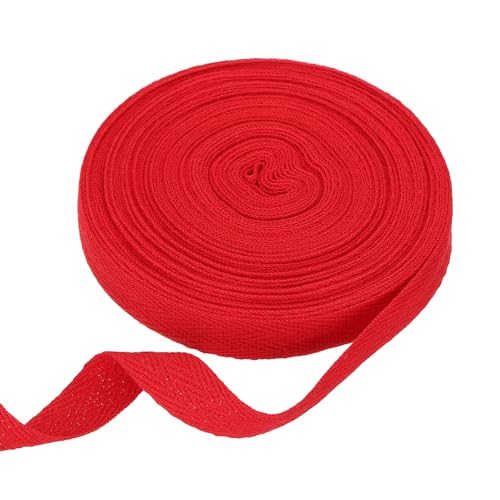 HARFINGTON Baumwoll-Twillband, 1,6 cm, 9,1 m, Fischgräten-Gurtband, Rolle, Schrägband, für Heimwerker, Basteln, Nähen, Geschenkverpackung, Rot von HARFINGTON