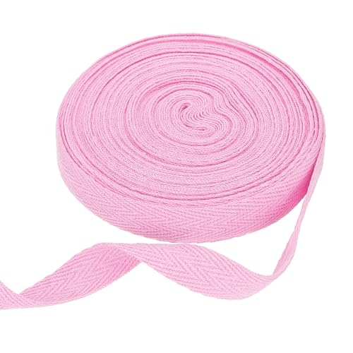 HARFINGTON Baumwoll-Twillband, 1,6 cm, 9,7 m, Fischgräten-Gurtband, Rolle, Schrägband, für Heimwerker, Basteln, Nähen, Geschenkverpackung, Hellrosa von HARFINGTON