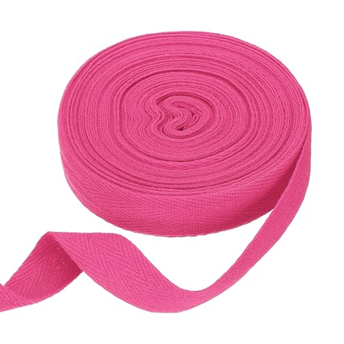 HARFINGTON Baumwoll-Twillband, 1,9 cm, 9,5 m, Fischgräten-Gurtband, Rolle, Schrägband für Heimwerker, Handwerk, Nähen, Geschenkverpackung, Rosenrot von HARFINGTON
