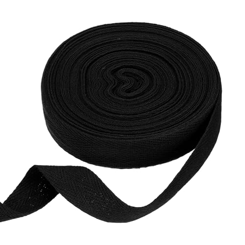 HARFINGTON Baumwoll-Twillband, 1,9 cm, 9,5 m, Fischgräten-Gurtband, Rolle, Schrägband für Heimwerker, Handwerk, Nähen, Geschenkverpackung, Schwarz von HARFINGTON