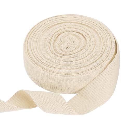 HARFINGTON Baumwoll-Twillband, 2,5 cm, 9,5 m, Fischgräten-Gurtband, Rolle, Schrägband für Heimwerker, Basteln, Nähen, Geschenkverpackung, Beige HARFINGTON Baumwoll-Twillband, 2,5 cm, 9,5 m, Fischgräten-Gurtband, Rolle, Schrägband für Heimwerker, Basteln, Nähen, Geschenkverpackung, Beige von HARFINGTON
