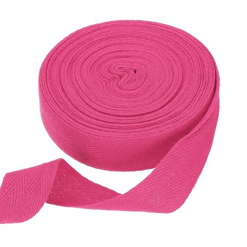 HARFINGTON Baumwoll-Twillband, 2,5 cm, 9,5 m, Fischgräten-Gurtband, Rolle, Schrägband für Heimwerker, Basteln, Nähen, Geschenkverpackung, Rosenrot von HARFINGTON