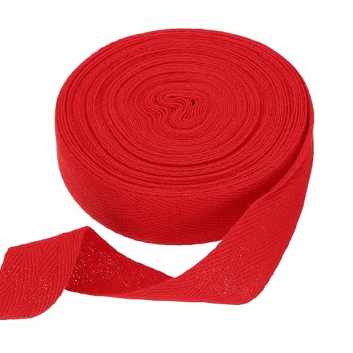 HARFINGTON Baumwoll-Twillband, 2,5 cm, 9,5 m, Fischgräten-Gurtband, Rolle, Schrägband für Heimwerker, Handwerk, Nähen, Geschenkverpackung, Rot von HARFINGTON