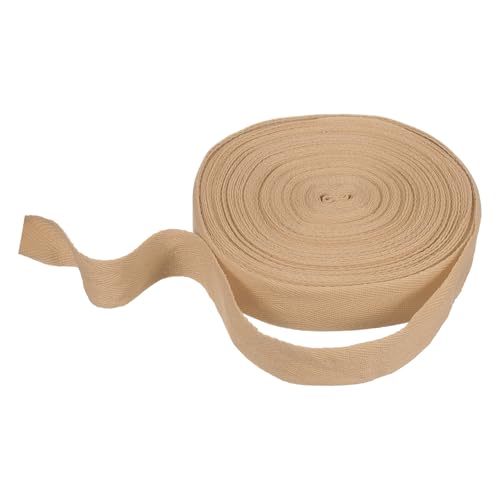 HARFINGTON Baumwoll-Twillband, 3,8 cm, 22 m, Fischgräten-Gurtband, Rolle, Schrägband, für Bastelarbeiten, Nähen, Geschenkverpackungen, Hellbraun von HARFINGTON