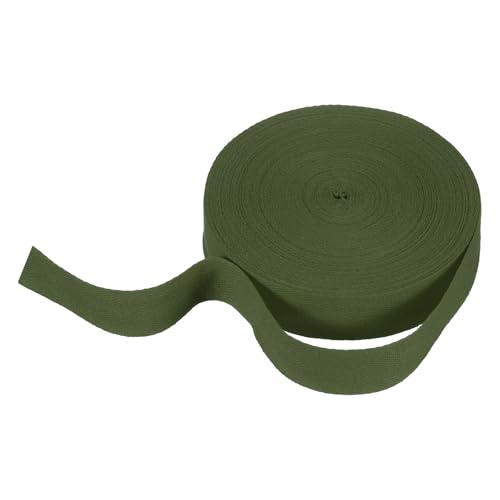 HARFINGTON Baumwoll-Twillband, 3,8 cm, 23 Meter, Fischgräten-Gurtband, Rolle, Schrägband, für Bastelarbeiten, Nähen, Geschenkverpackungen, Olivgrün von HARFINGTON