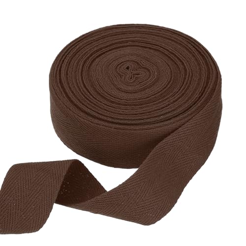 HARFINGTON Baumwoll-Twillband, 4,5 cm, 9,1 m, Fischgräten-Gurtband, Rolle, Schrägband, für Bastelarbeiten, Nähen, Geschenkverpackungen, Dunkelbraun von HARFINGTON