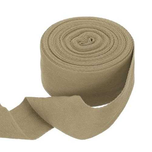 HARFINGTON Baumwoll-Twillband, 5,1 cm, 9,1 m, Fischgräten-Gurtband, Rolle, Schrägband für Heimwerker, Handwerk, Nähen, Geschenkverpackung, Khaki von HARFINGTON
