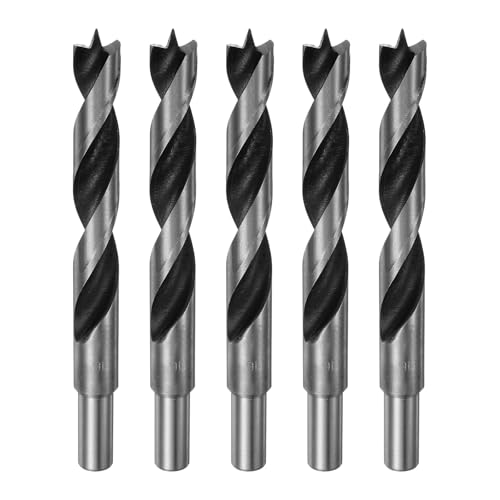 HARFINGTON Brad Point Bohrer 16 mm Durchmesser, gerader Rundschaftbohrer, metrische Zopfspitze, 10,9 cm Bohrtiefe, Spiralbohrer für Tischler, Holzbearbeitung, Kunststoff, Gummi, 5 Stück von HARFINGTON
