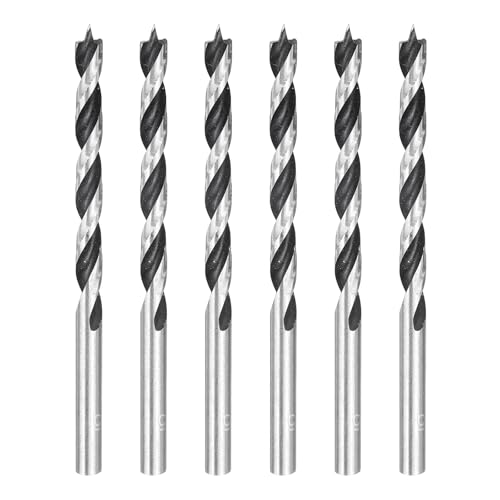 HARFINGTON Brad Point Bohrer 5 mm Durchmesser, gerader runder Schaft, metrischer Spiralbohrer für Weichholz, Hartholz, Sperrholz, Kunststoff, Gummi, silberfarben, 6 Stück von HARFINGTON