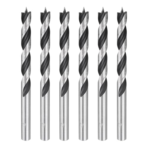 HARFINGTON Brad Point Bohrer 7,5 mm Durchmesser, gerader runder Schaft, metrischer Spiralbohrer für Weichholz, Hartholz, Sperrholz, Kunststoff, Gummi, silberfarben, 6 Stück von HARFINGTON