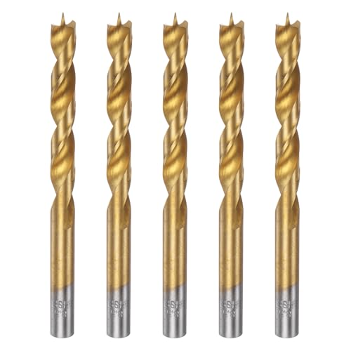 HARFINGTON Brad Point Bohrer HSS4241 mit geradem Rundschaft, metrischer Spiralbohrer für Tischler, Holzbearbeitung, Kunststoff, Gummi, goldfarben, 5 Stück von HARFINGTON