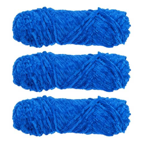 HARFINGTON Chenille-Garn, weiches Deckengarn, 3 Knäuel, 3 x 100 g, Polyester, Samt, ausgefallenes flauschiges Garn, Stricken zum Häkeln, Weben, Schals, Blau von HARFINGTON