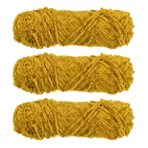 HARFINGTON Chenille-Garn, weiches Deckengarn, 3 x 100 g, Polyester-Samt, ausgefallenes flauschiges Garn, Stricken zum Häkeln, Weben, Schals, Sonnenuntergang Gold von HARFINGTON