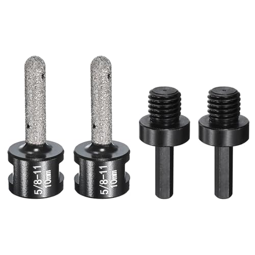 HARFINGTON Diamant-Fingerfräser, 10 mm, 2 Löcher mit 5/8-Zoll-11-Gewinde mit Umwandlung zum Vergrößern, Formen, Fräsen vorhandener Löcher auf Marmor-Arbeitsplatte, Schwarz, 4 Stück von HARFINGTON