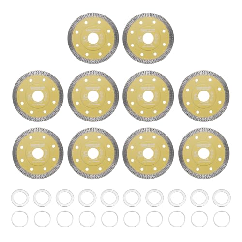 HARFINGTON Diamantsägeblatt, 10,2 cm Durchmesser, 2,2 cm Dorn Kreisschneidrad mit 2,2 cm auf 5/8 Zoll oder 20 mm Dorn Adapterring 3 mm dick für Mauerwerk, Fliesen, Marmor, Keramik, Beton, Zement, Gelb HARFINGTON Diamantsägeblatt, 10,2 cm Durchmesser, 2,2 cm Dorn Kreisschneidrad mit 2,2 cm auf 5/8 Zoll oder 20 mm Dorn Adapterring 3 mm dick für Mauerwerk, Fliesen, Marmor, Keramik, Beton, Zement, Gelb von HARFINGTON