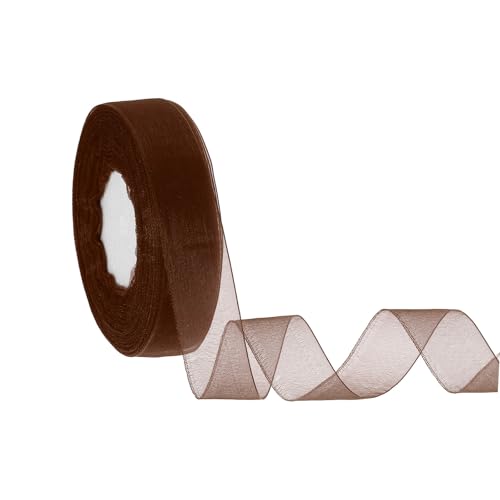 HARFINGTON Durchsichtiges Organzaband, 2,5 cm, 45,7 m, Chiffon-Bänder für Geschenkverpackungen, Hochzeit, Party, Dekoration, Blumenstrauß, Basteln, Weihnachten, Braun HARFINGTON Durchsichtiges Organzaband, 2,5 cm, 45,7 m, Chiffon-Bänder für Geschenkverpackungen, Hochzeit, Party, Dekoration, Blumenstrauß, Basteln, Weihnachten, Braun von HARFINGTON