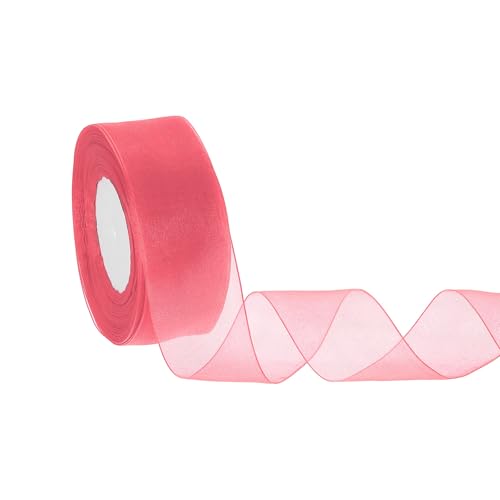 HARFINGTON Durchsichtiges Organzaband, 3,8 cm, 45,7 m, Chiffon-Schleifenband für Geschenkverpackungen, Hochzeit, Party, Dekoration, Blumenstrauß, Basteln, Weihnachten, Rot von HARFINGTON