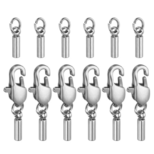 HARFINGTON Endkappen für Kordeln, 1,2 mm, ID-Kappen, Edelstahl, mit Karabinerverschluss, Schwanzschnalle für selbstgemachte Armbänder, Halsketten, Halsbänder, silberfarben, 6 Stück HARFINGTON Endkappen für Kordeln, 1,2 mm, ID-Kappen, Edelstahl, mit Karabinerverschluss, Schwanzschnalle für selbstgemachte Armbänder, Halsketten, Halsbänder, silberfarben, 6 Stück von HARFINGTON