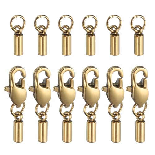 HARFINGTON Endkappen für Kordeln, 1,8 mm, ID, Edelstahl, mit Karabinerverschluss, Schwanzschnalle für selbstgemachte Armbänder, Halsketten, Halsbänder, goldfarben, 6 Stück HARFINGTON Endkappen für Kordeln, 1,8 mm, ID, Edelstahl, mit Karabinerverschluss, Schwanzschnalle für selbstgemachte Armbänder, Halsketten, Halsbänder, goldfarben, 6 Stück von HARFINGTON