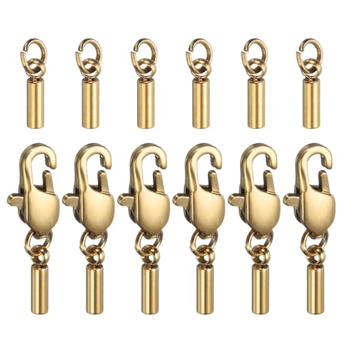 HARFINGTON Endkappen für Kordeln, 1 mm, ID, Edelstahl, mit Karabinerverschluss, Schwanzschnalle für selbstgemachte Armbänder, Halsketten, Halsbänder, goldfarben, 6 Stück HARFINGTON Endkappen für Kordeln, 1 mm, ID, Edelstahl, mit Karabinerverschluss, Schwanzschnalle für selbstgemachte Armbänder, Halsketten, Halsbänder, goldfarben, 6 Stück von HARFINGTON