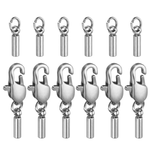 HARFINGTON Endkappen für Kordeln, 1 mm, ID, Edelstahl, mit Karabinerverschluss, Schwanzschnalle für selbstgemachte Armbänder, Halsketten, Halsbänder, silberfarben, 6 Stück HARFINGTON Endkappen für Kordeln, 1 mm, ID, Edelstahl, mit Karabinerverschluss, Schwanzschnalle für selbstgemachte Armbänder, Halsketten, Halsbänder, silberfarben, 6 Stück von HARFINGTON