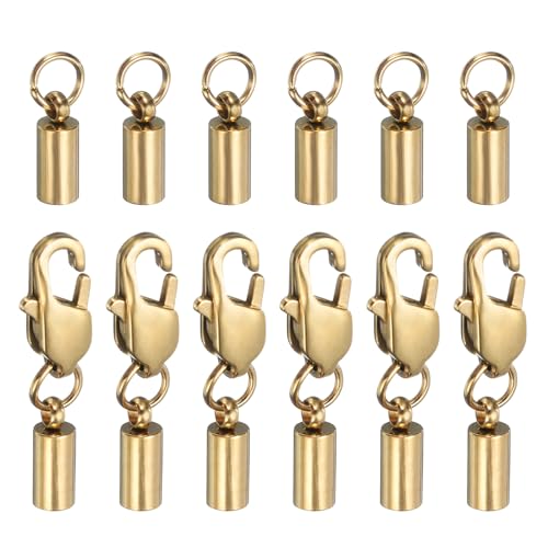 HARFINGTON Endkappen für Kordeln, 2,5 mm, ID-Endkappen, Edelstahl, mit Karabinerverschluss, Schwanzschnalle für selbstgemachte Armbänder, Halsketten, Halsbänder, goldfarben, 6 Stück HARFINGTON Endkappen für Kordeln, 2,5 mm, ID-Endkappen, Edelstahl, mit Karabinerverschluss, Schwanzschnalle für selbstgemachte Armbänder, Halsketten, Halsbänder, goldfarben, 6 Stück von HARFINGTON