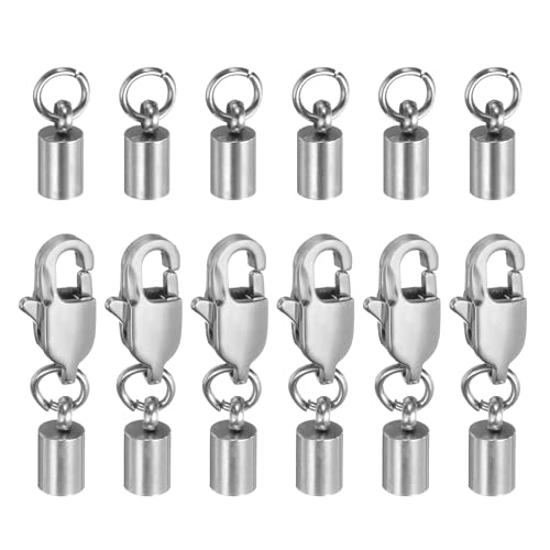 HARFINGTON Endkappen für Kordeln, 3 mm, Edelstahl, mit Karabinerverschluss, Schwanzschnalle für selbstgemachte Armbänder, Halsketten, Halsbänder, Silberfarben, 6 Stück HARFINGTON Endkappen für Kordeln, 3 mm, Edelstahl, mit Karabinerverschluss, Schwanzschnalle für selbstgemachte Armbänder, Halsketten, Halsbänder, Silberfarben, 6 Stück von HARFINGTON