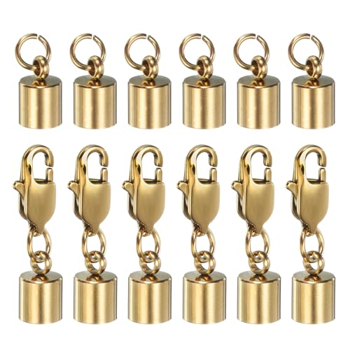 HARFINGTON Endkappen für Kordeln, 6 mm, ID, Edelstahl, mit Karabinerverschluss, Schwanzschnalle für selbstgemachte Armbänder, Halsketten, Halsbänder, goldfarben, 6 Stück HARFINGTON Endkappen für Kordeln, 6 mm, ID, Edelstahl, mit Karabinerverschluss, Schwanzschnalle für selbstgemachte Armbänder, Halsketten, Halsbänder, goldfarben, 6 Stück von HARFINGTON