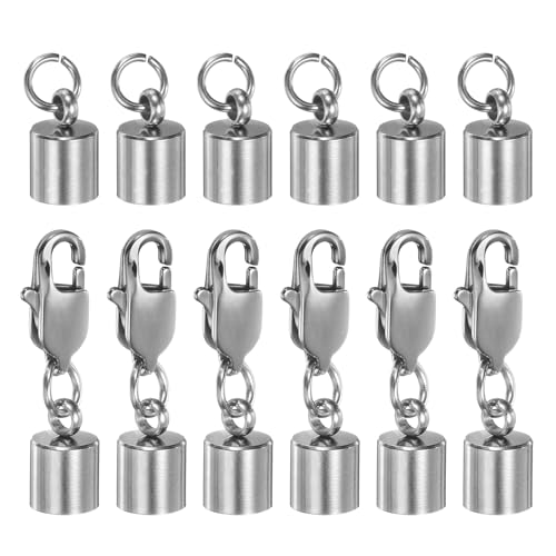 HARFINGTON Endkappen für Kordeln, 6 mm, ID, Edelstahl, mit Karabinerverschluss, Schwanzschnalle für selbstgemachte Armbänder, Halsketten, Halsbänder, silberfarben, 6 Stück HARFINGTON Endkappen für Kordeln, 6 mm, ID, Edelstahl, mit Karabinerverschluss, Schwanzschnalle für selbstgemachte Armbänder, Halsketten, Halsbänder, silberfarben, 6 Stück von HARFINGTON