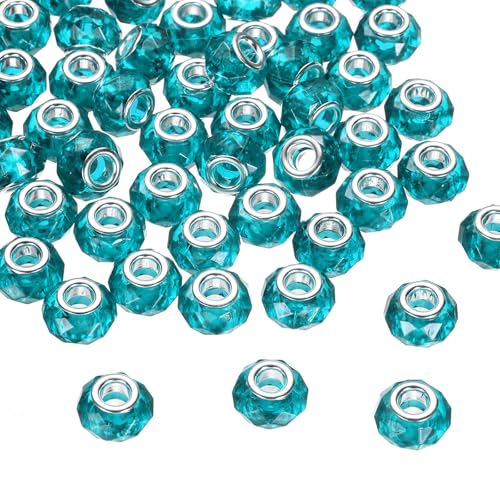 HARFINGTON Glasperlen mit großem Loch, 14 mm, Seeblau, europäisch, lose, runde, facettierte Strasssteine, Bastelperlen für DIY-Armbänder, Halsketten, Schmuckherstellung, 50 Stück von HARFINGTON