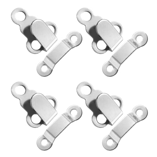 HARFINGTON Haken- und Ösen-Verschluss-Set, 9 mm, Metallhaken und Ösen, Nähverschluss, Druckknöpfe für Kleidung, BH, Hosen, Bastelarbeiten, silberfarben, 4 Stück, Silberner Farbton, 9 mm von HARFINGTON