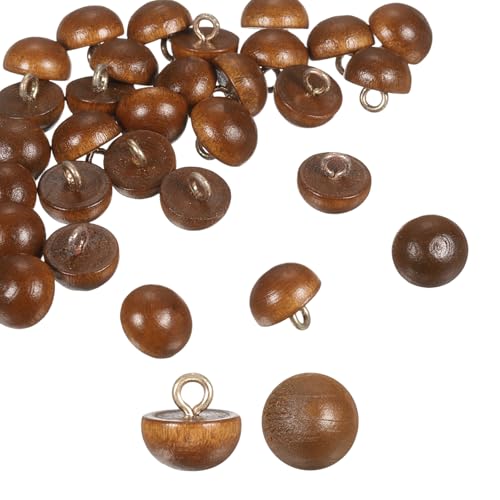 HARFINGTON Holzknöpfe, 11,5 mm, gewölbt, rund, zum Nähen, Nähen, Zubehör mit Schaft für Cheongsam-Shirt, Hochzeitskleider, Braun, 30 Stück von HARFINGTON