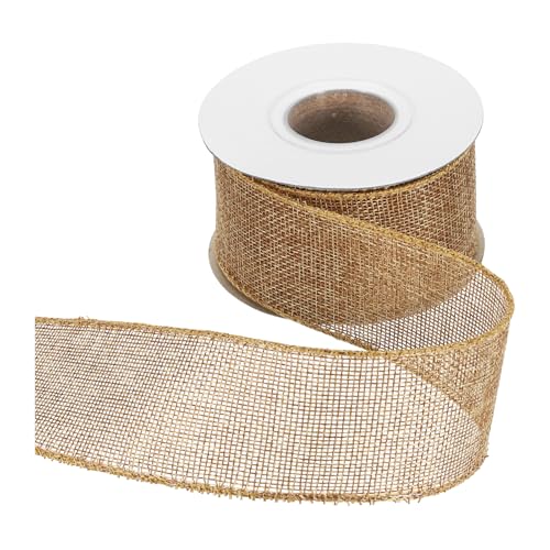 HARFINGTON Juteband mit Draht, 5,1 cm x 9,1 m, Band mit Drahtrand, Kreuz, gewebtes Band für große Schleife, Kranz, Urlaub, Partys, Zuhause und Outdoor-Dekoration, Goldgelb von HARFINGTON