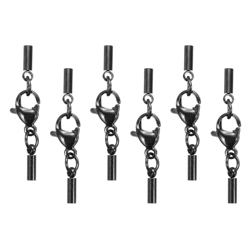 HARFINGTON Karabinerverschluss mit Kordel-Endkappen, 1,2 mm Innendurchmesser, Edelstahl-Halskettenenden, Leder-Faltschließe für Armbänder, Bastelarbeiten, Schmuckherstellung, Schwarz, 6 Stück (Stil 2) von HARFINGTON