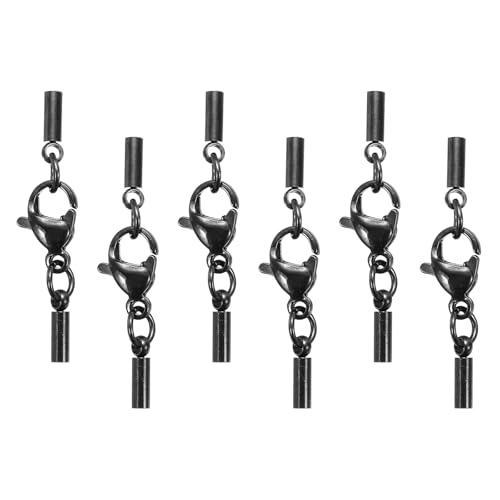 HARFINGTON Karabinerverschluss mit Kordel-Endkappen, 1,5 mm Innendurchmesser, Edelstahl-Halskettenenden, Leder-Faltschließe für Armbänder, Bastelarbeiten, Schmuckherstellung, Schwarz, 6 Stück (Stil 2) von HARFINGTON
